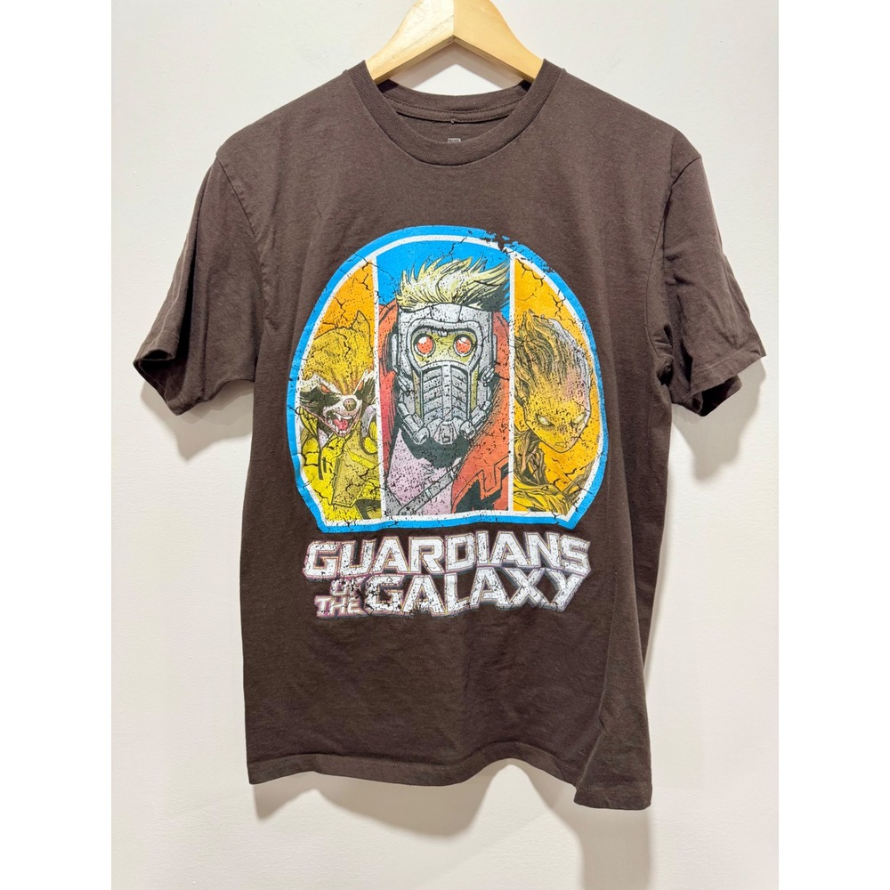 Marvel Guardians of the Galaxy Star-Lord Groot Rocket T-Shirt Mens Medium Brown